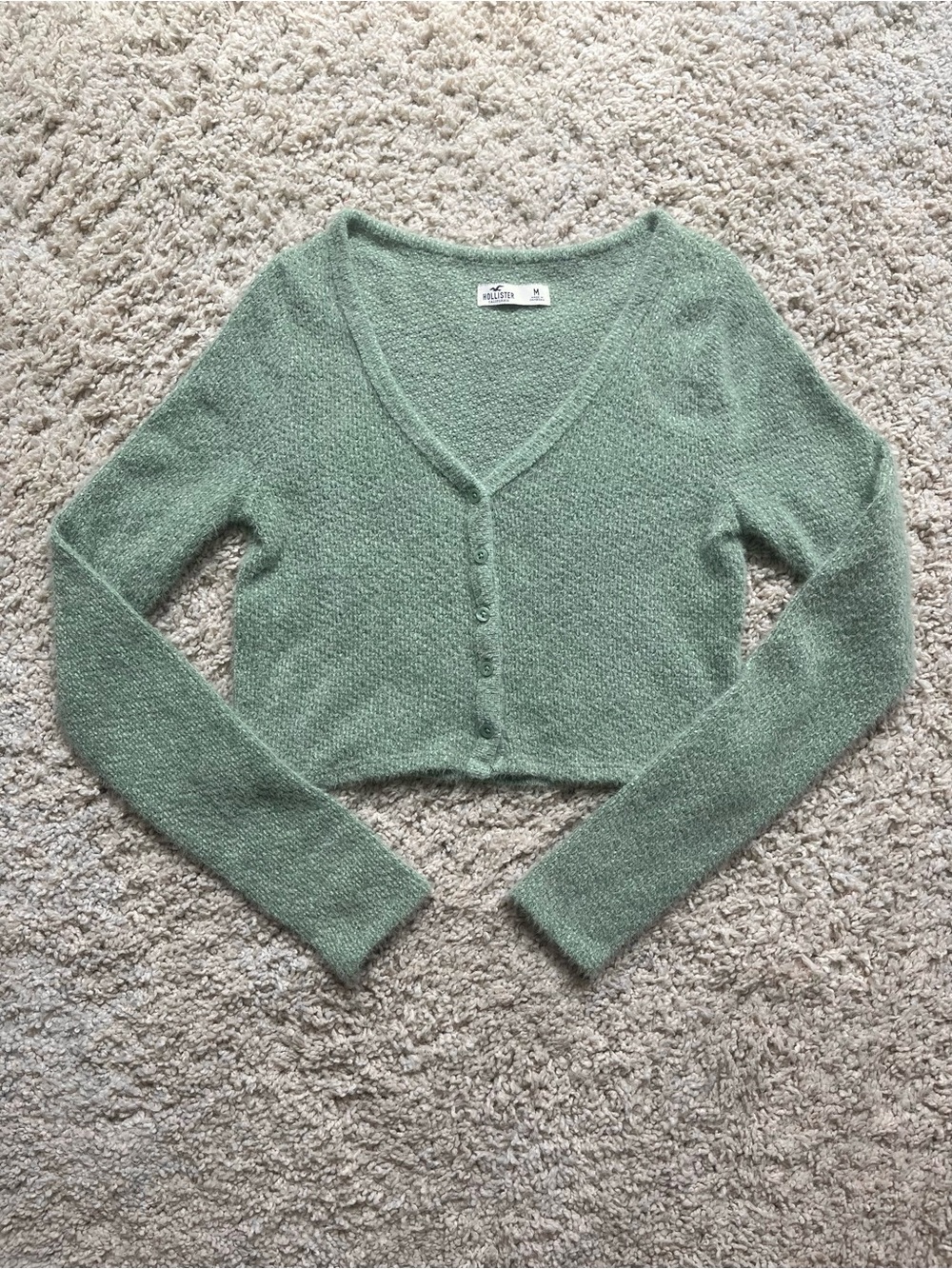 Hollister Fuzzy Sage Green Cropped Cardigan